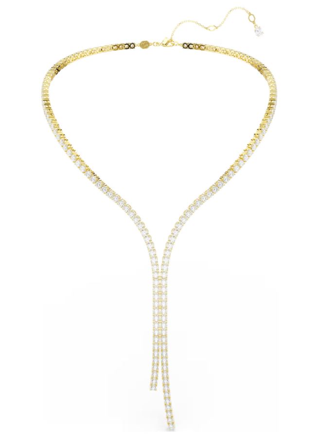 Swarovski Matrix Y Necklace, Round Cut, White, Gold Tone Plated