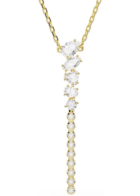 Swarovski Mesmera Y Necklace, Mixed Cuts, White, Gold Tone Plated