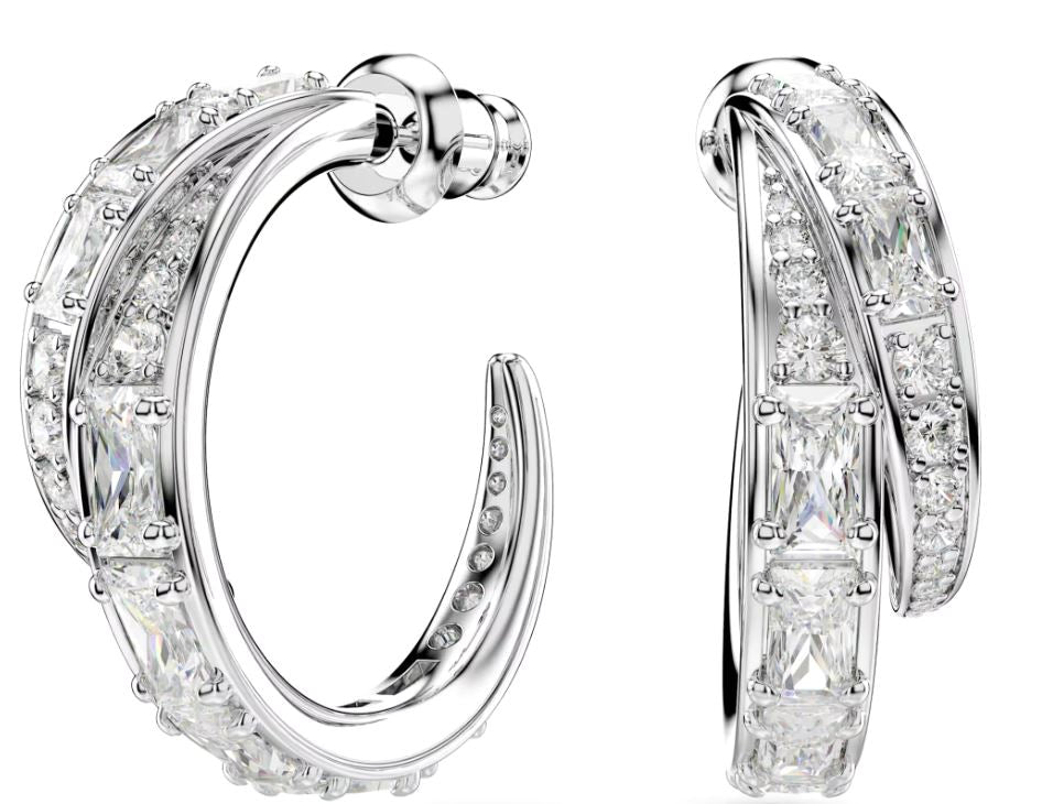 Swarovski Vienna Hoop Earrings, Mixed Cuts, White, Rhodium Plated