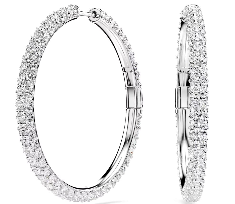 Swarovski Dextera Hoop Earrings, Round Cut, White, Rhodium Plated