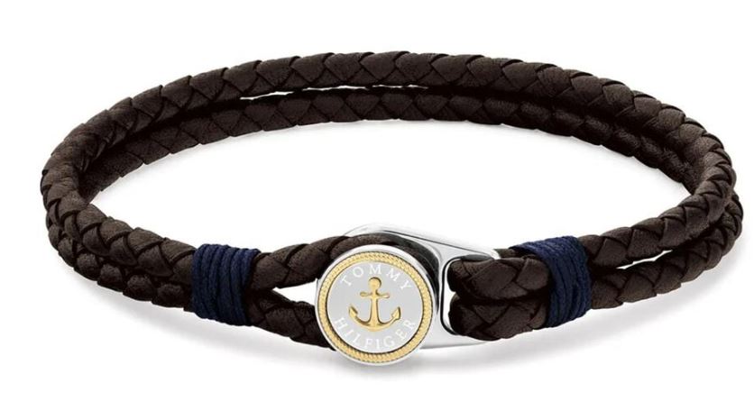 Tommy Hilfiger Nautical Brown Braided Leather Bracelet with Stainless Steel Closure