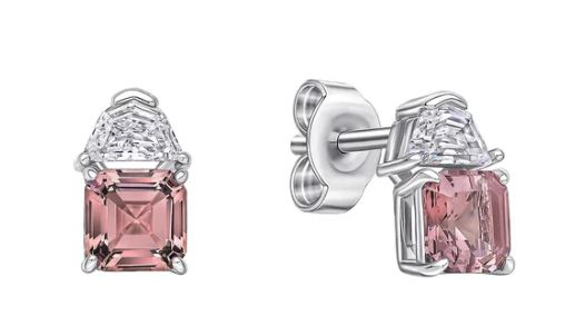 Diamondfire Sterling Silver Square Cut Synthetic Morganite And CZ Stud Earrings