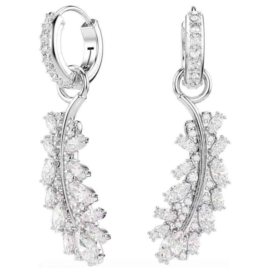 Swarovski Vienna Drop Earrings, Mixed Cuts, Feather, White, Rhodium Plated