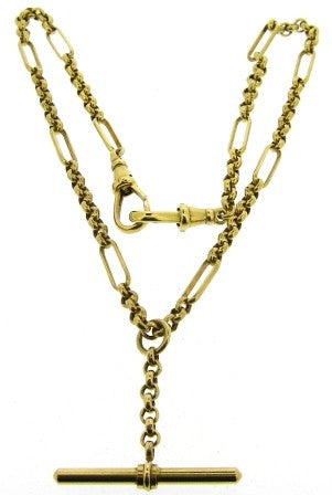 Vintage 9ct Yellow Gold Figaro/Belcher Link T/Bar Chain 15'