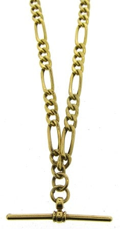 Vintage 9ct Yellow Gold Figaro Link T/Bar Chain 22'