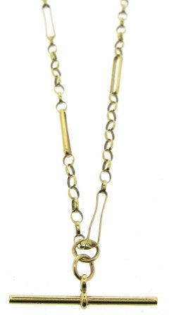 Vintage 9ct Yellow Gold Figaro/Belcher Link T/Bar Chain 21'