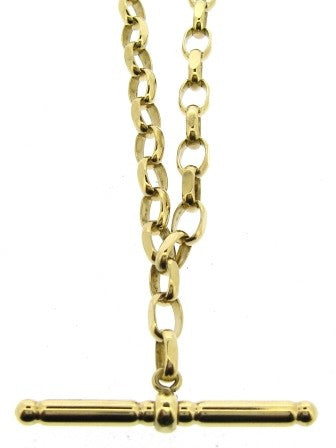Vintage 9ct Yellow Gold Oval Belcher Link T/Bar Chain 24.5'