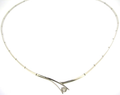 Vintage 9ct White Gold Single Stone Cubic Zirconia Necklet