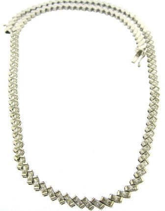 Vintage 9ct White Gold Baquette Cut Cubic Zirconia Necklet 16.5'