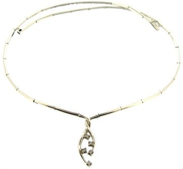 Vintage 9ct White Gold 5 Stone Round Brilliant Diamond Necklet