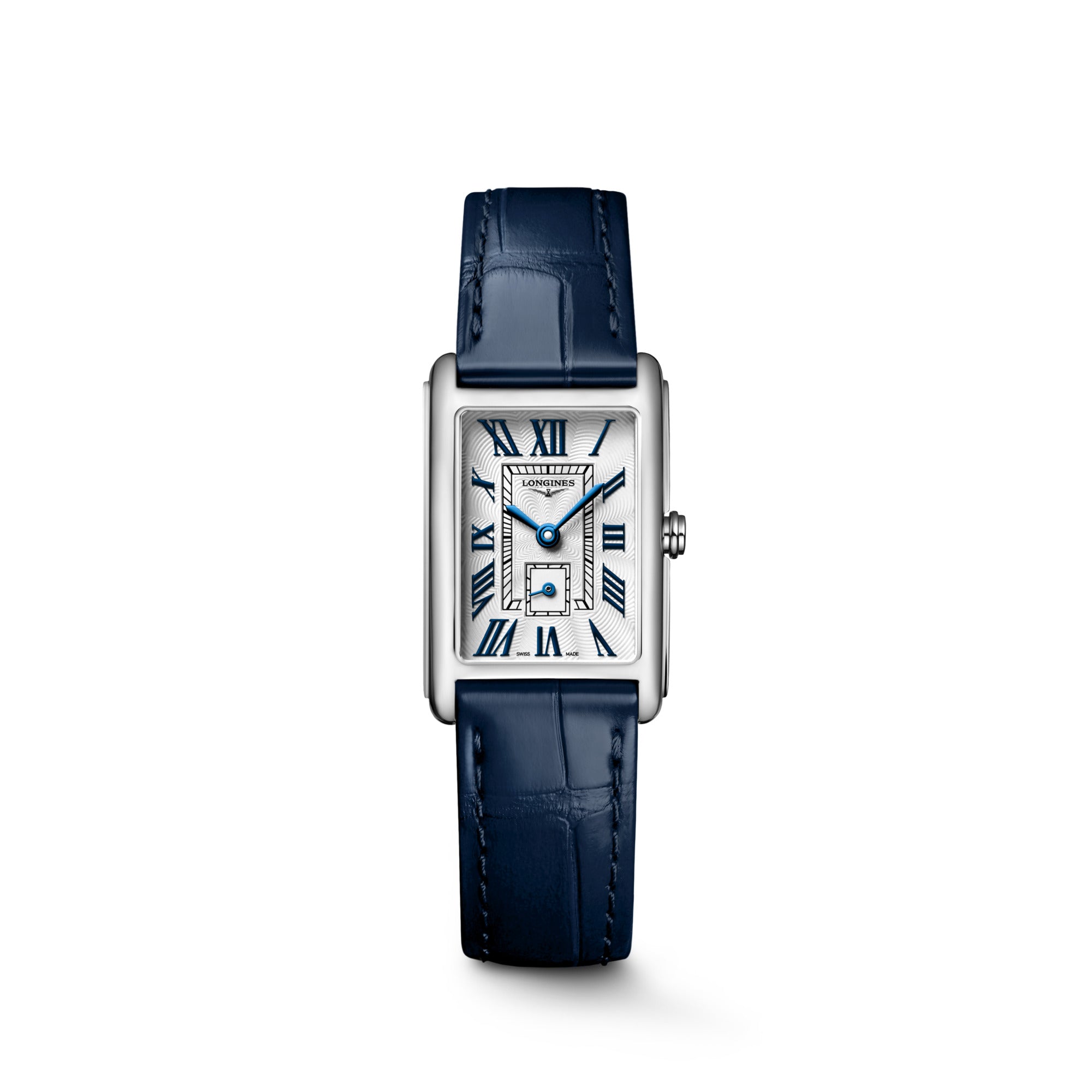 Longines DolceVita 32mm Silver Flinqué Dial Blue Leather Strap Quartz Ladies Watch