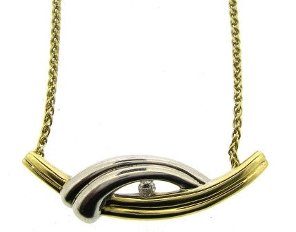 Vintage 9ct Yellow And White Gold Diamond Necklet 16.5' T0.06ct