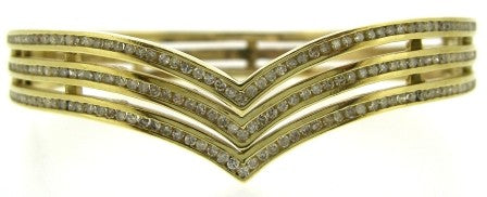 Vintage 9ct Yellow Gold 3 Row Clear Stone Channel Set Bangle
