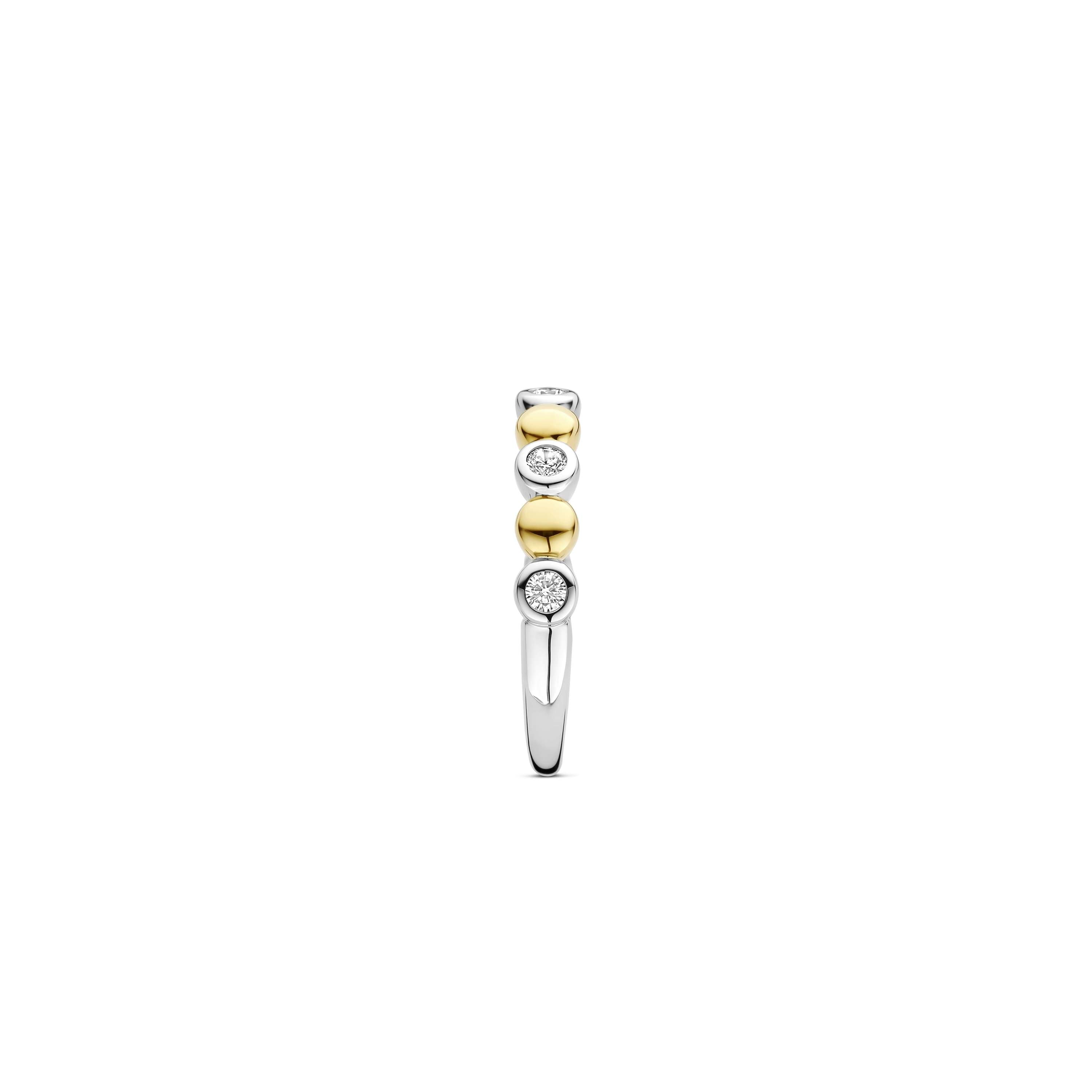 Ti Sento Sterling Silver & Yellow Gold Plated Beaded Bezel Set Cubic Zirconia Ring (Size 56)