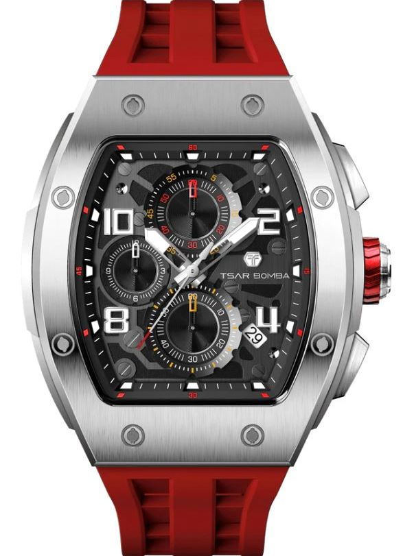 Tsar Bomba Elemental Quartz Chronograph Watch TB8224Q-03 – Red Silicone Strap