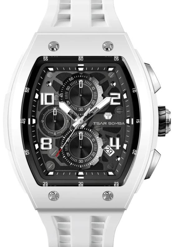 Tsar Bomba Elemental Quartz Chronograph Watch TB8224B-01 – White Silicone Strap