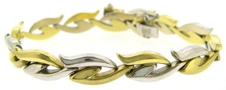 Vintage 14ct Yellow And White Gold Fancy Link Bracelet 7.25'