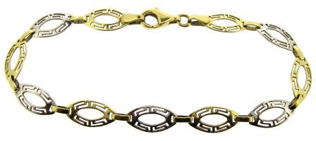 Vintage 14ct Yellow And White Gold Greek Key Design Bracelet 7.25'