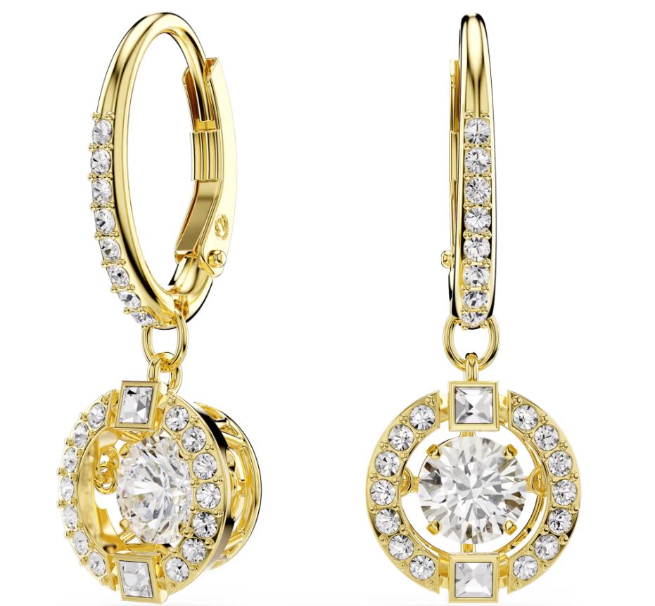 Swarovski Una Angelic Drop Earrings, Round Cut, White, Gold Tone Plated