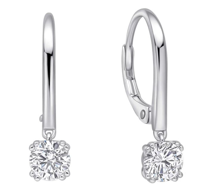 Diamondfire Sterling Silver French Hook Earrings With Double Claw Set CZ Drop