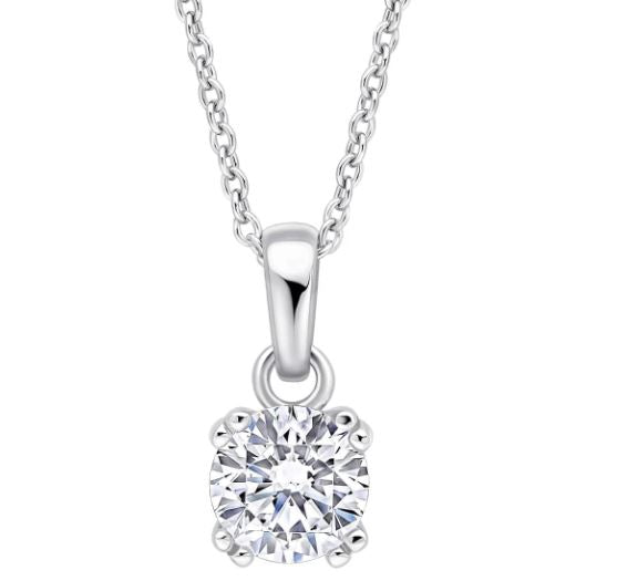 Diamondfire Sterling Silver Double Claw Set CZ Pendant 16.5-19'