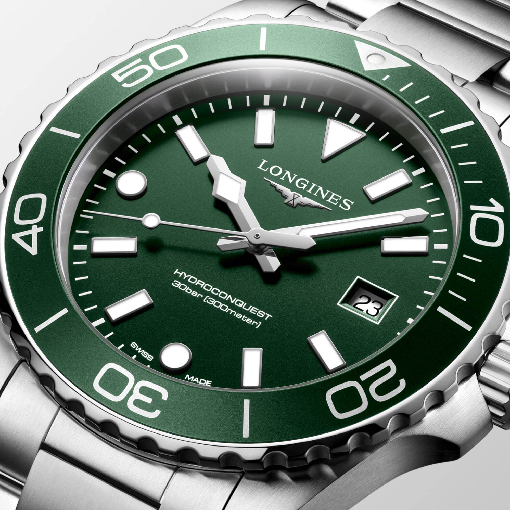 Longines HydroConquest 42mm Green Bezel Quartz Mens Watch