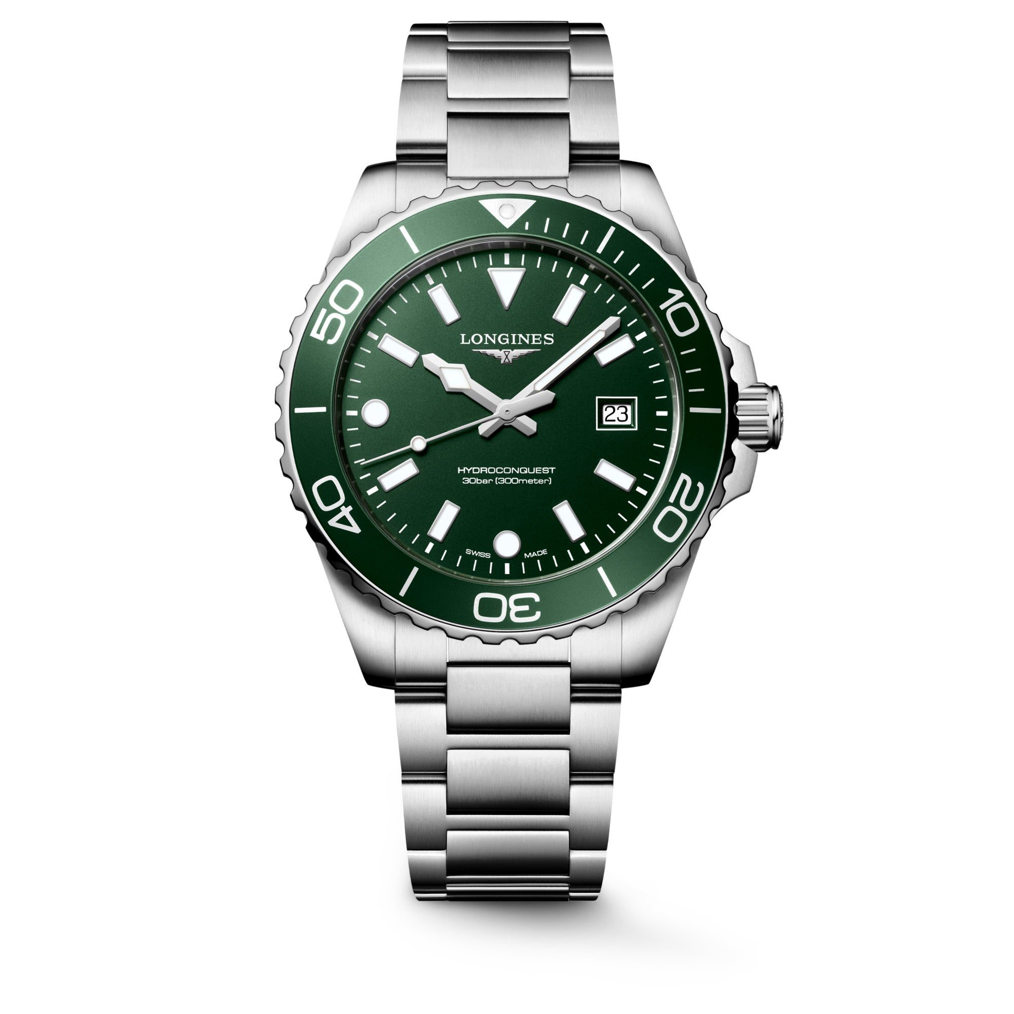 Longines HydroConquest 42mm Green Bezel Quartz Mens Watch