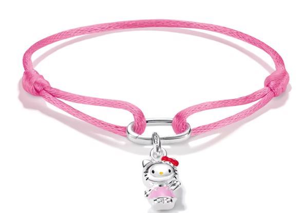 Thomas Sabo Hello Kitty Pink Textile Silver Plated Charm Bracelet with Connect Link 14-24cm