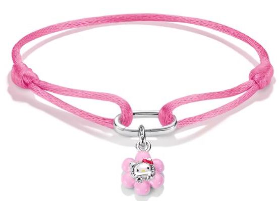 Thomas Sabo Hello Kitty Pink Textile Silver Plated Charm Bracelet with Connect Link 14-24cm