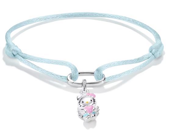Thomas Sabo Hello Kitty Light Blue Textile Silver Plated Charm Bracelet with Connect Link 14-24cm