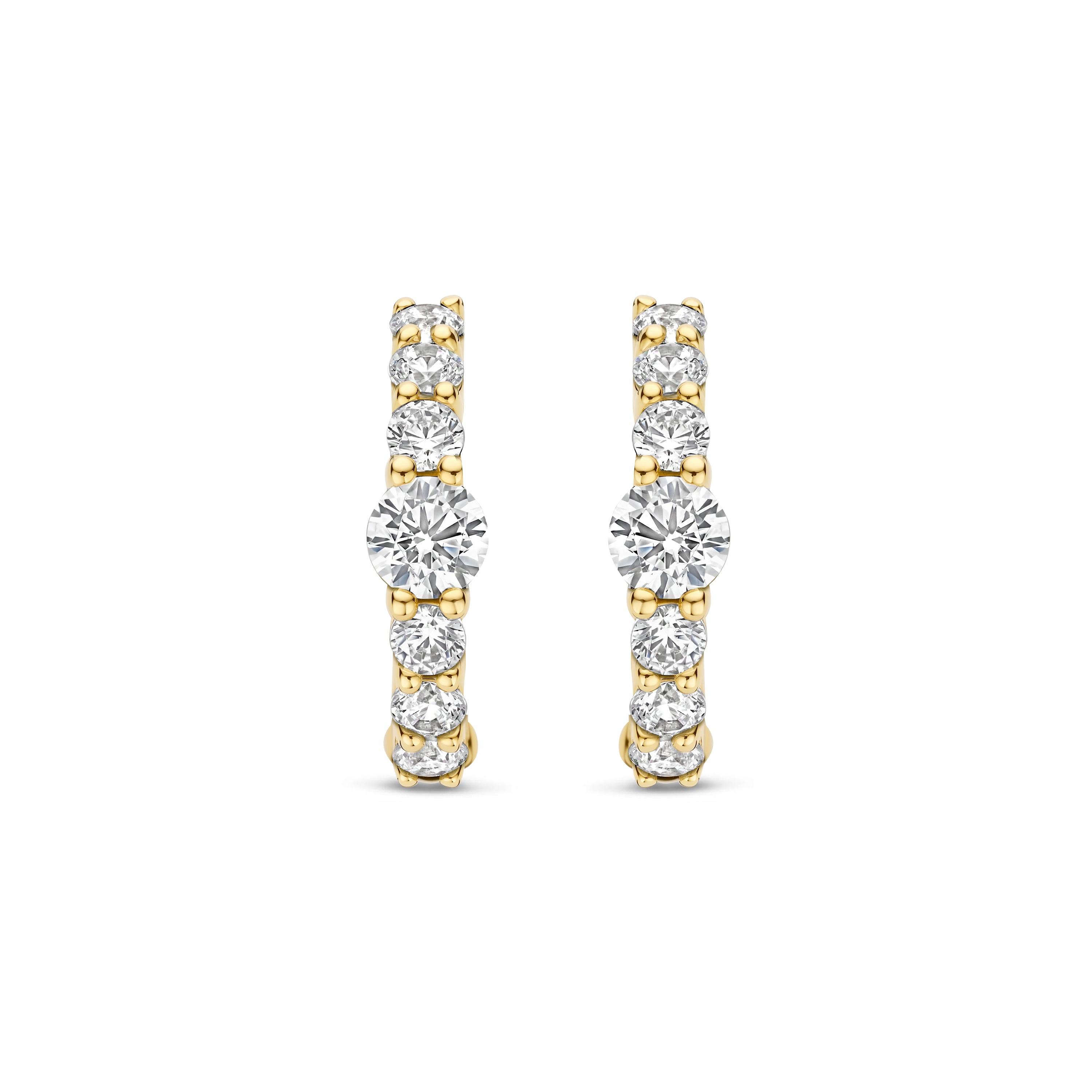 Ti Sento Sterling Silver Yellow Gold Plated Cubic Zirconia Tennis Hoop Earrings 14mm