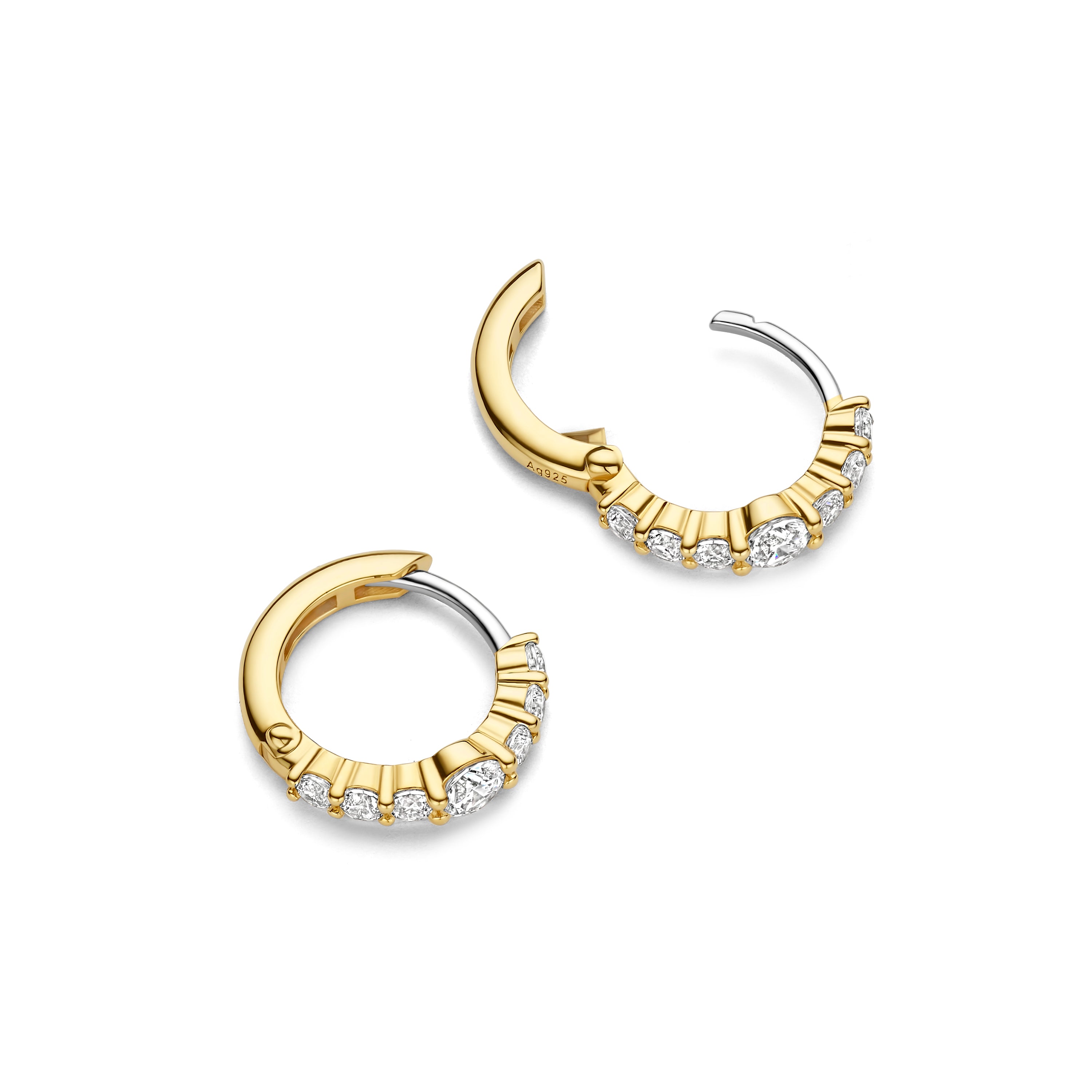 Ti Sento Sterling Silver Yellow Gold Plated Cubic Zirconia Tennis Hoop Earrings 14mm