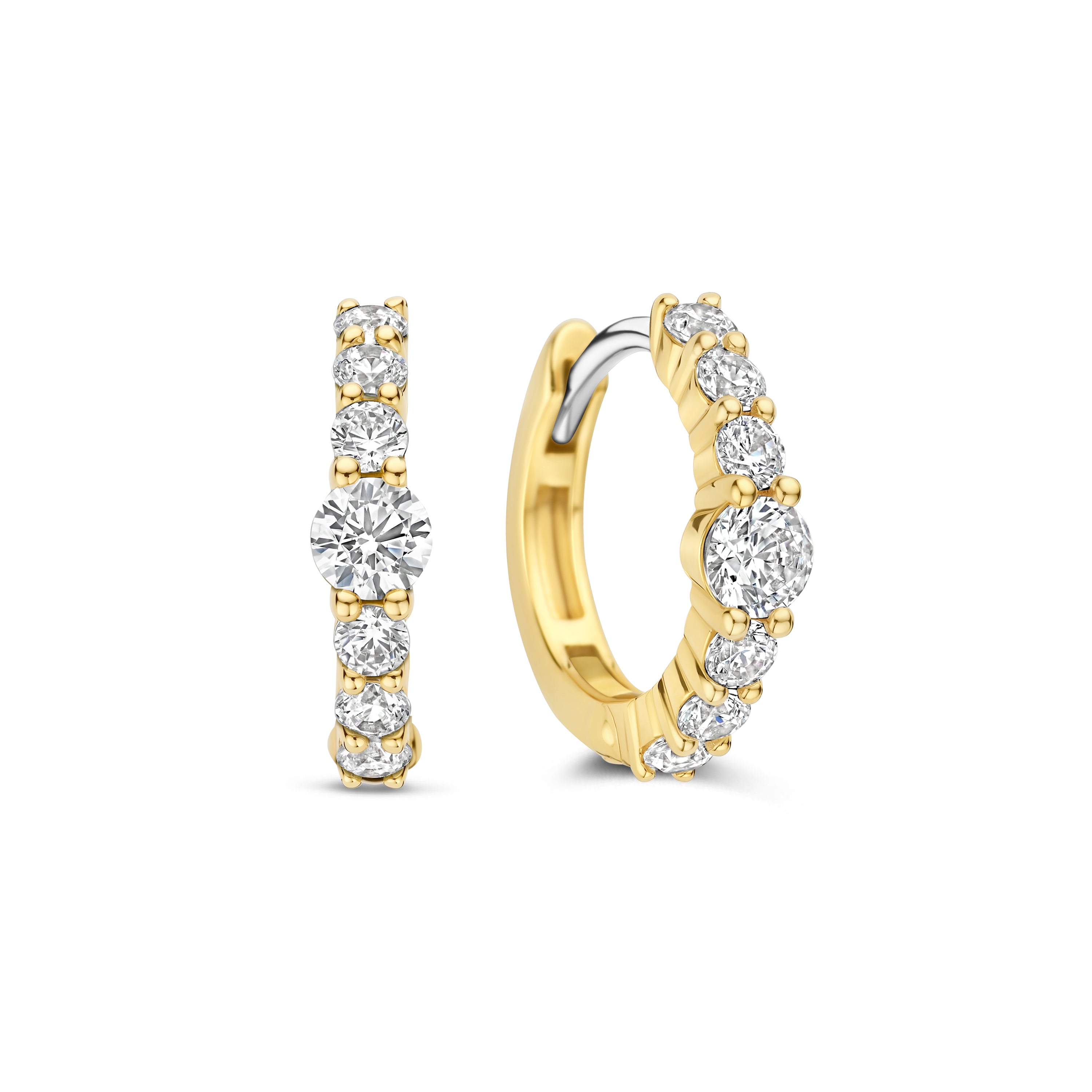 Ti Sento Sterling Silver Yellow Gold Plated Cubic Zirconia Tennis Hoop Earrings 14mm