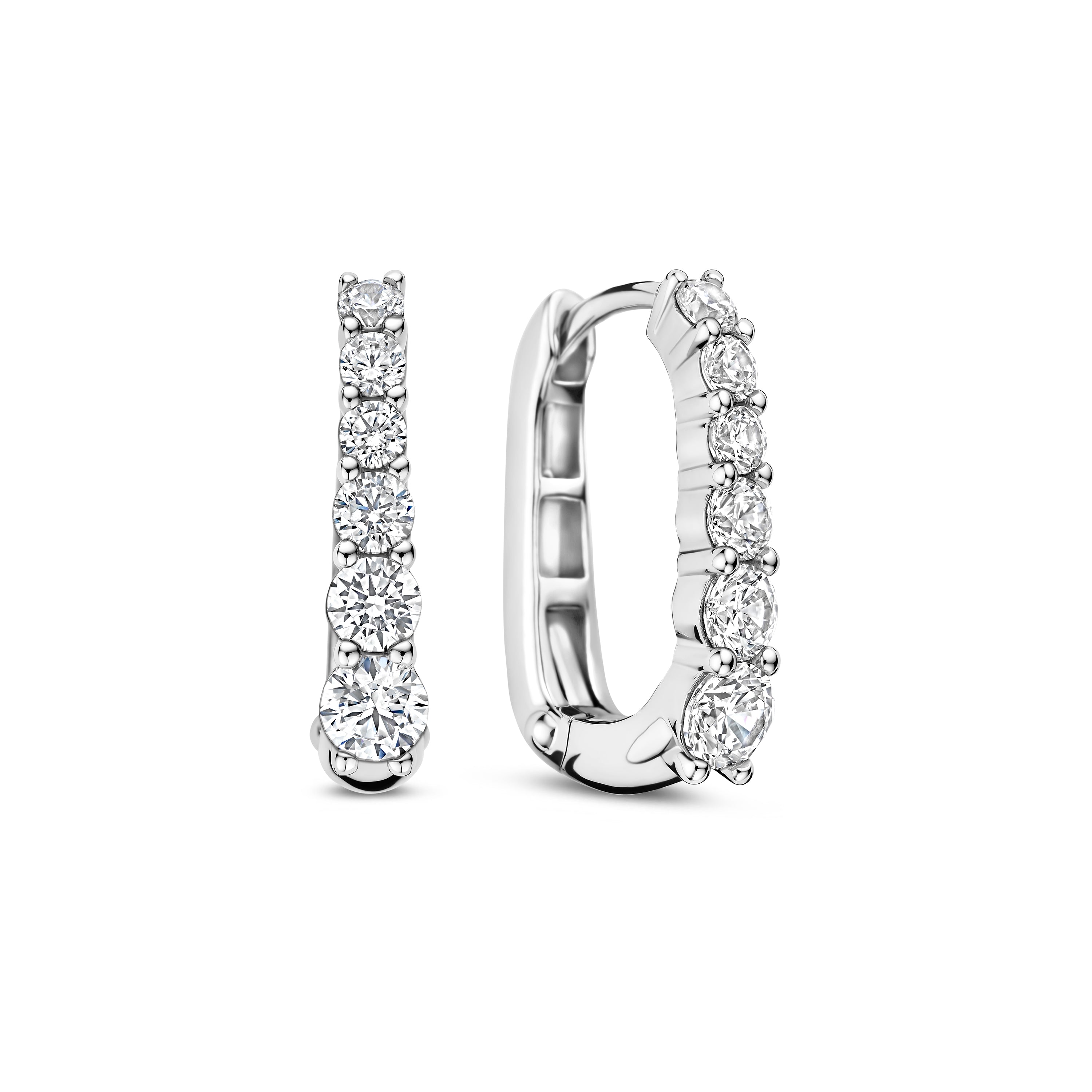 Ti Sento Sterling Silver Graduated Cubic Zirconia Oval Hoop Earrings 20mm
