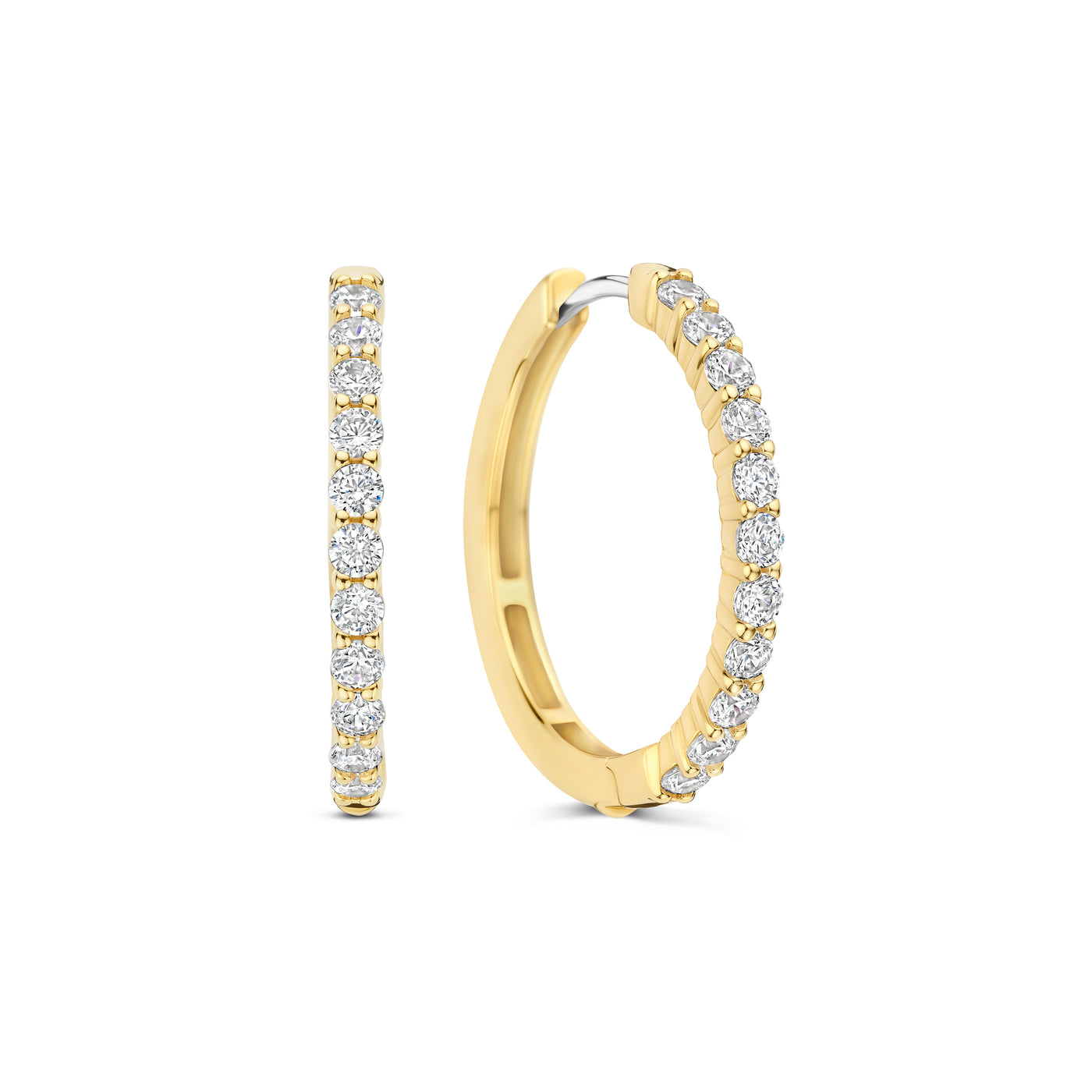 Ti Sento Sterling Silver Yellow Gold Plated Large Cubic Zirconia Tennis Hoop Earrings 21.5mm