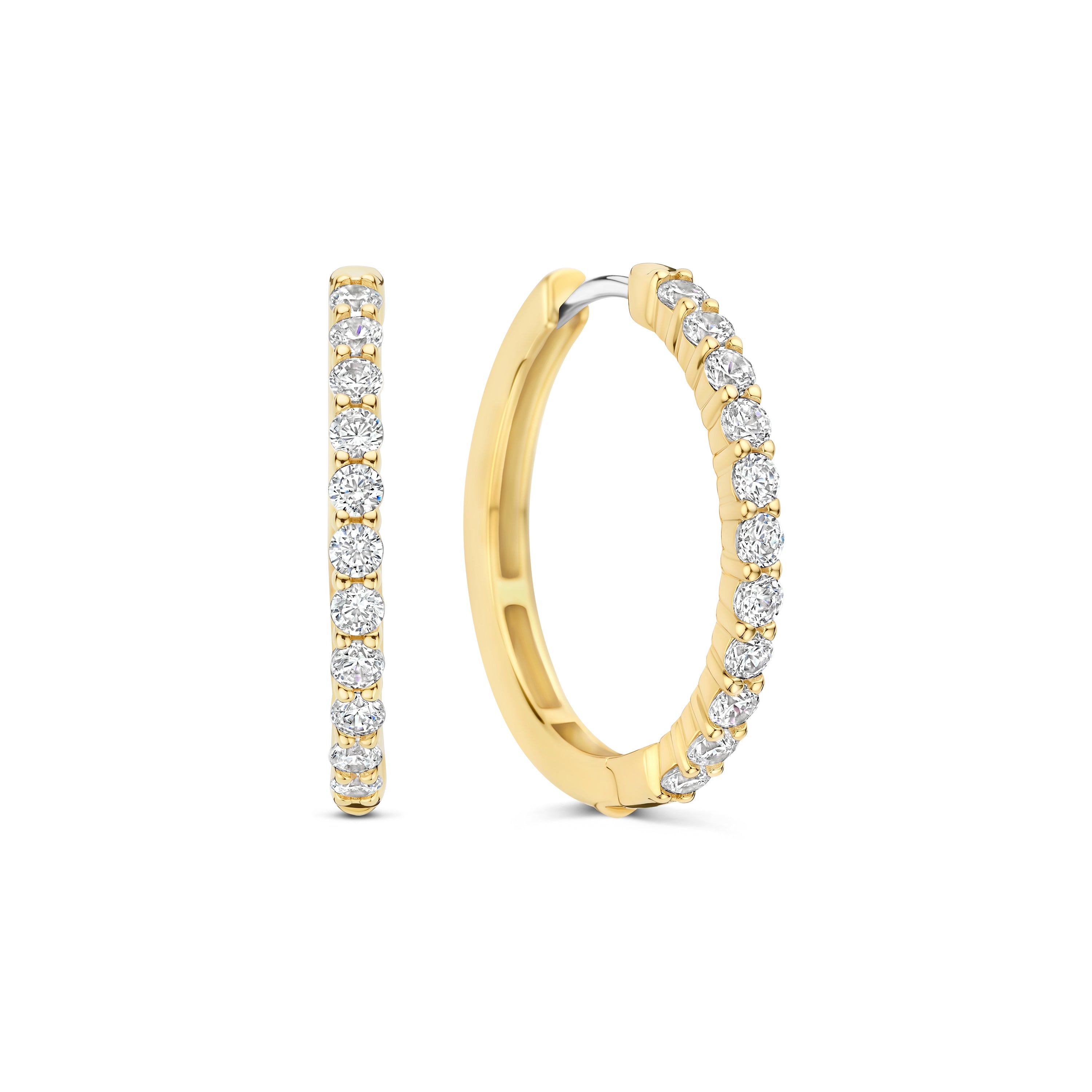 Ti Sento Sterling Silver Yellow Gold Plated Large Cubic Zirconia Tennis Hoop Earrings 21.5mm