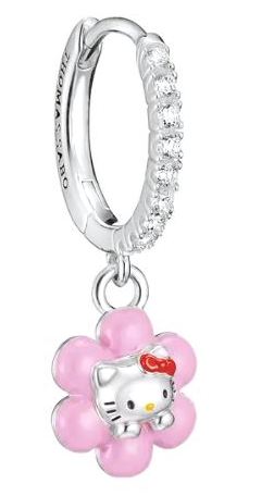 Thomas Sabo Silver Plated Single Hello Kitty Pink Flower Hoop Earring With Cubic Zirconia