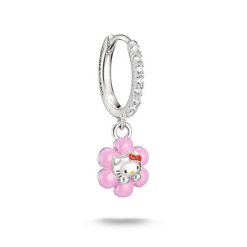 Thomas Sabo Silver Plated Single Hello Kitty Pink Flower Hoop Earring With CZ
