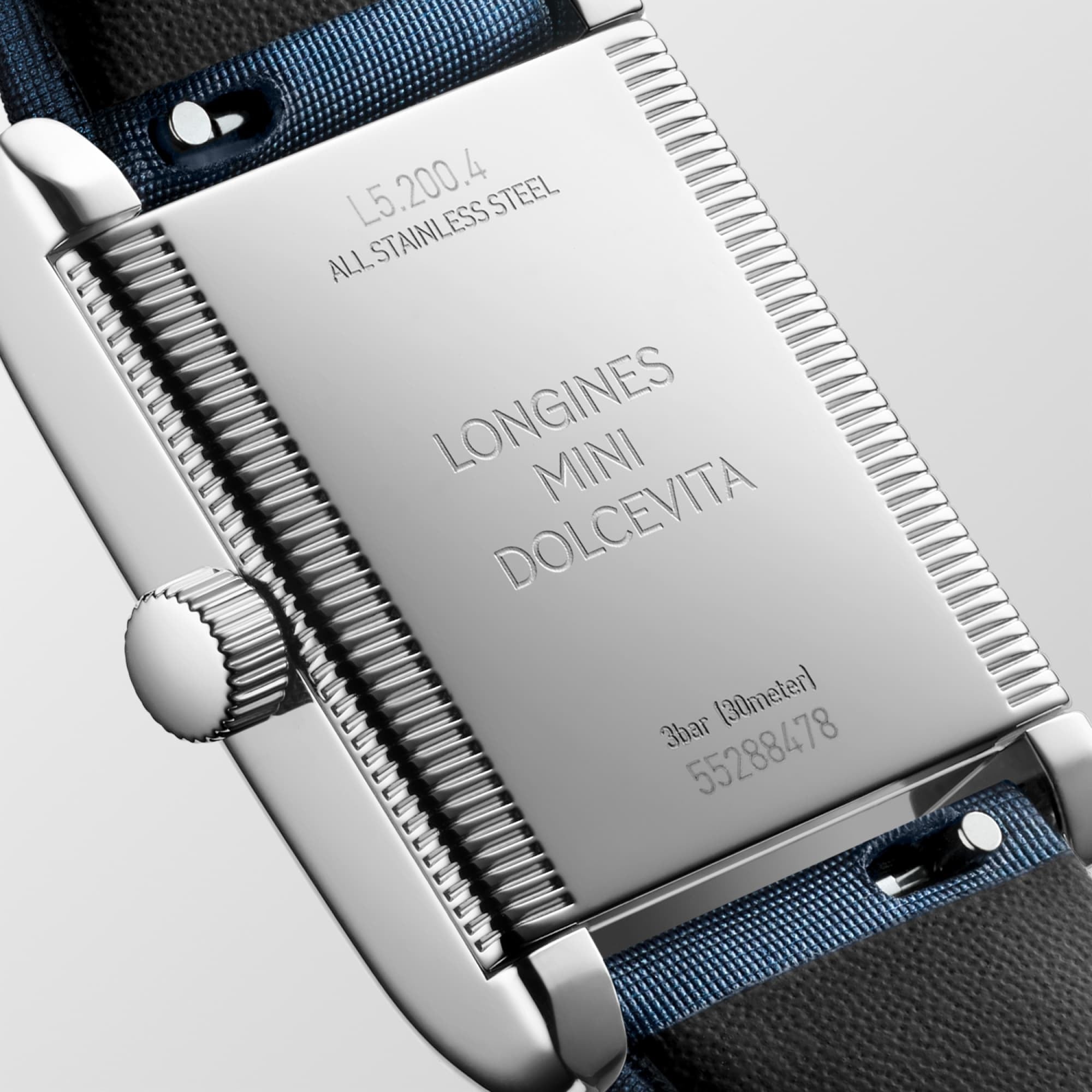 Longines Mini DolceVita 29mm Mother of Pearl Dial Blue Leather Strap Quartz Ladies Watch