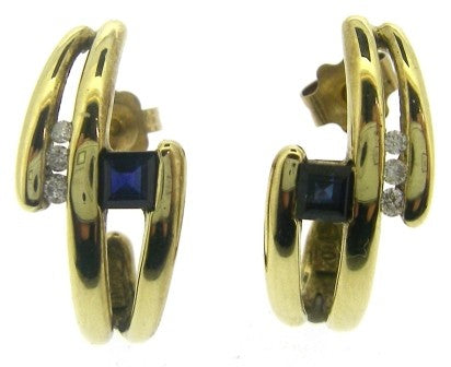 Vintage 9ct Yellow Gold Sapphire And Diamond Earrings