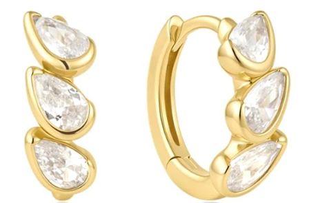 Ania Haie Gold Plated 3CZ Teardrop Huggie Hoop Earrings 8mm
