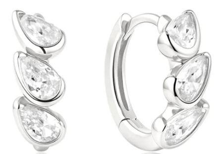 Ania Haie Sterling Silver 3CZ Teardrop Huggie Hoop Earrings 8mm
