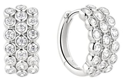 Ania Haie Sterling Silver Cubic Zirconia 3Row Bz Set Hoop Earrings 15mm