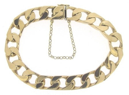 Vintage 9ct Yellow Gold Heavy Curb Link Bracelet with Safety Chain