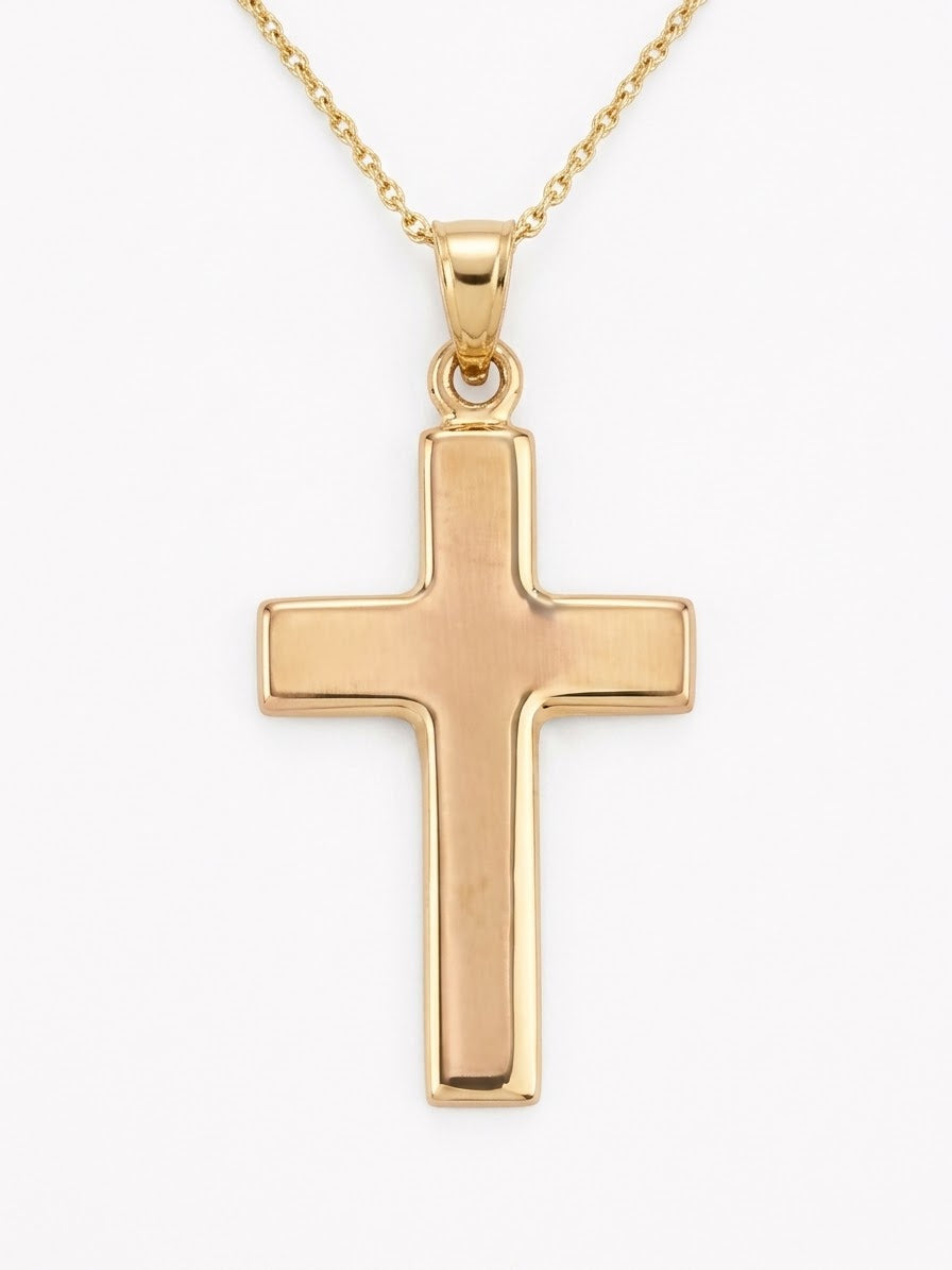 9ct Yellow Gold Plain Cross Pendant 17-18"