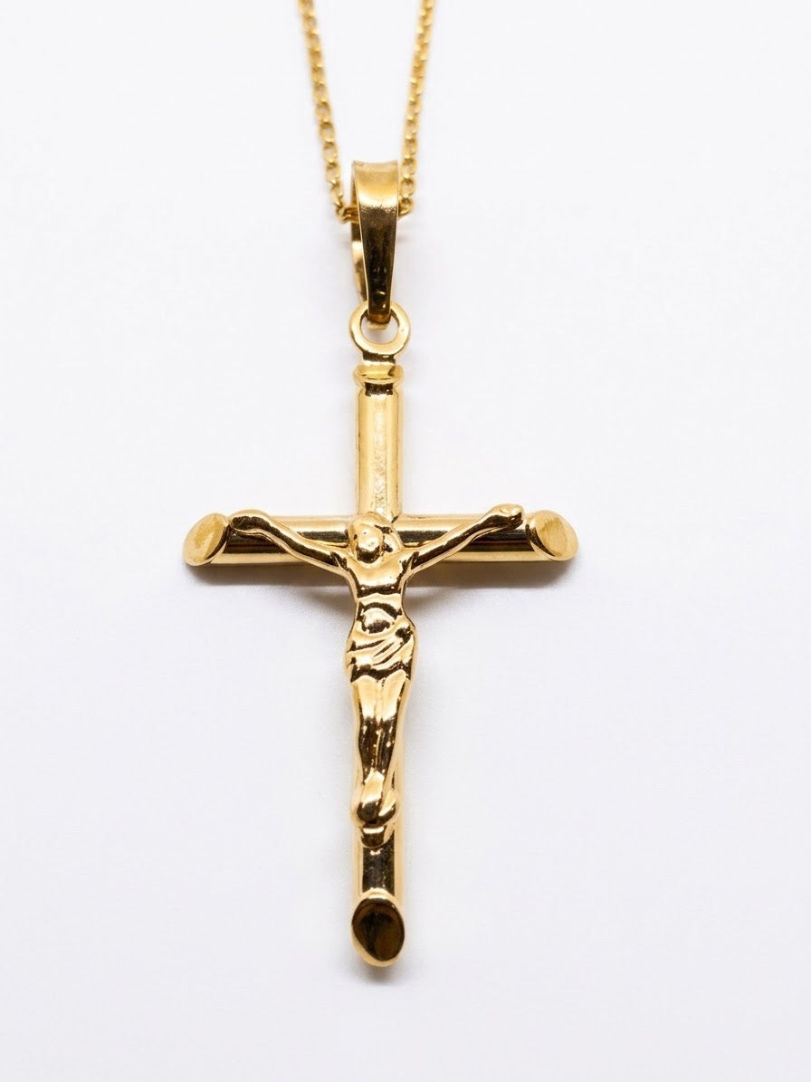 9ct Yellow Gold Crucifix Pendant 17-19"