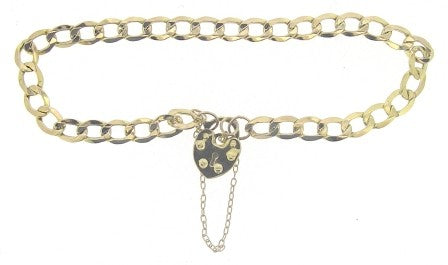 Vintage 9ct Yellow Gold Curb Link Bracelet With Padlock And Safety Chain
