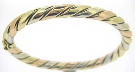 Vintage 9ct Yellow White and Rose Gold Twisted Bangle