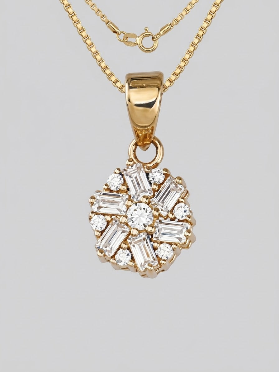 9ct Yellow Gold Cubic Zirconia Cluster Pendant 17-18"