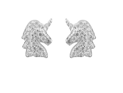 Sterling Silver CZ Unicorn Stud Earrings